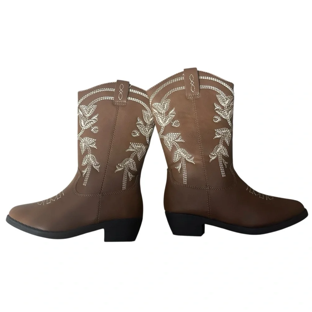 NWT/KENSIE GIRL Brown Cowboy Boots Kids - Mid Calf Western Shoes Cowgirl Riding